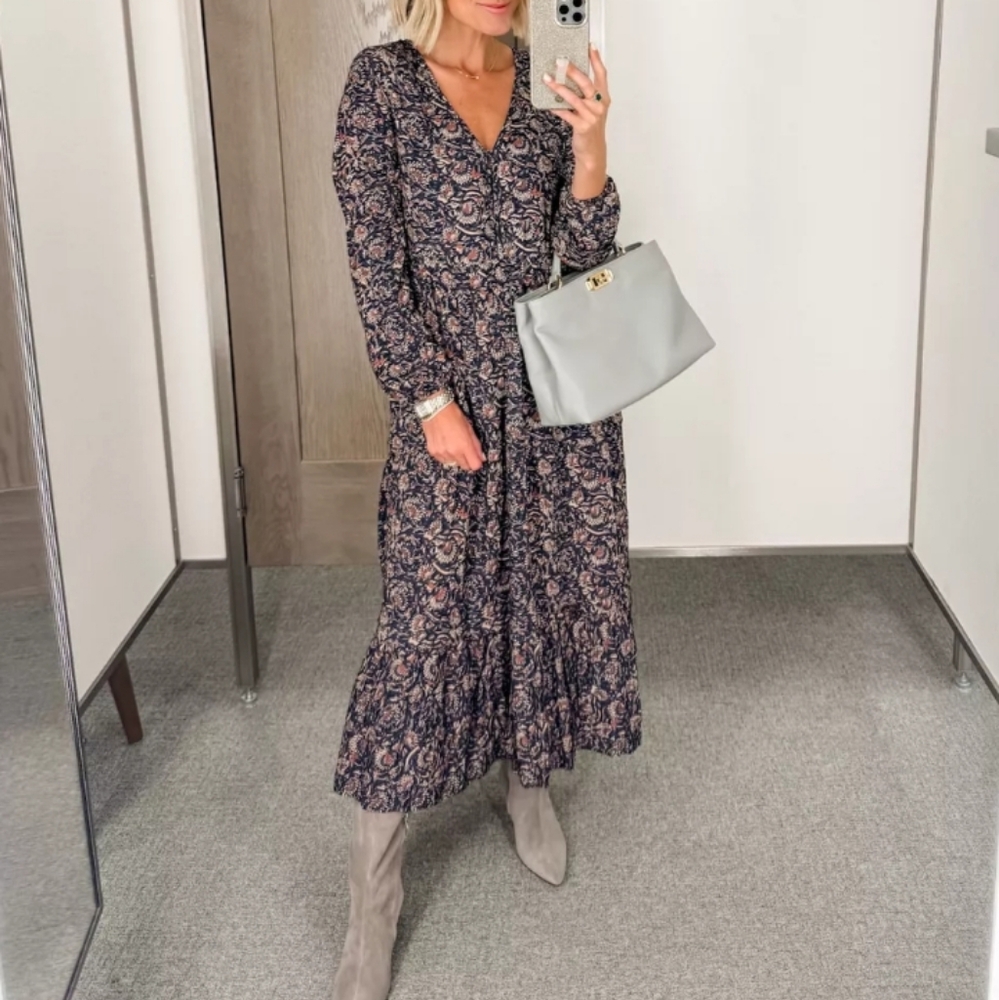 Faherty Isabella Maxi Dress Artisan Floral Block Print M - Picture 2 of 16